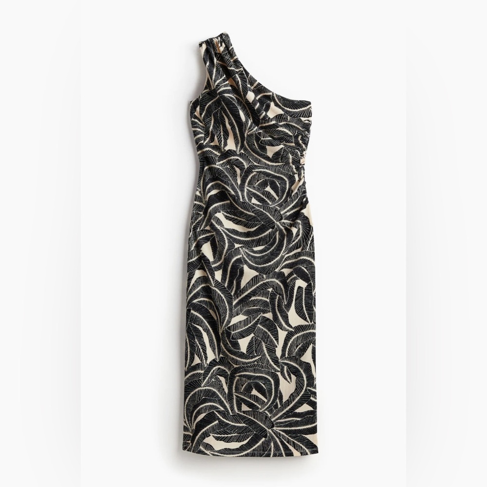 H&M Black and Cream One Shoulder Dress